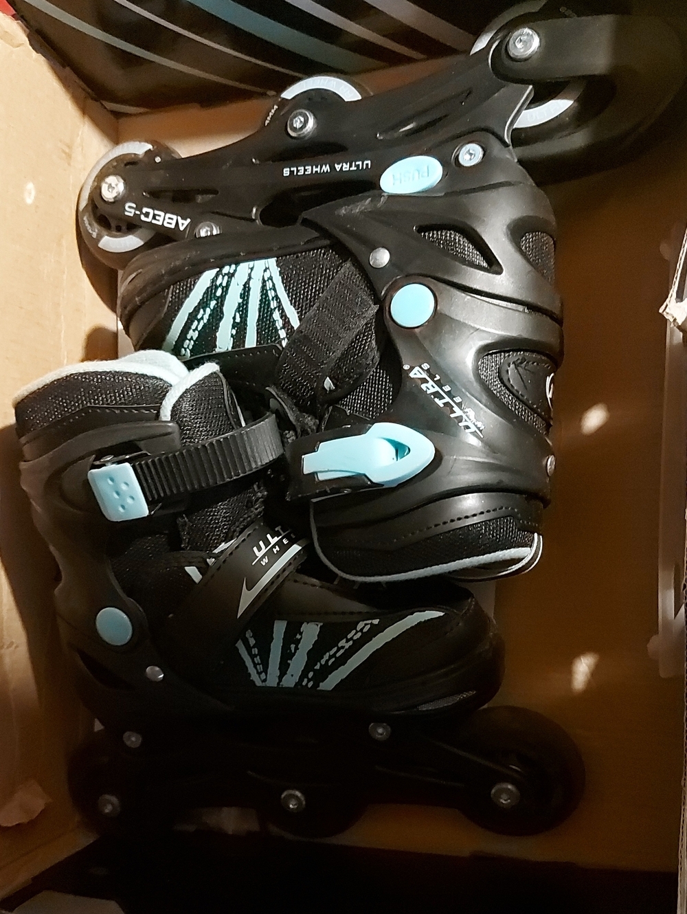 Ultra Wheels Kids Adjustable Inline Skates - Black with Light Blue Accents